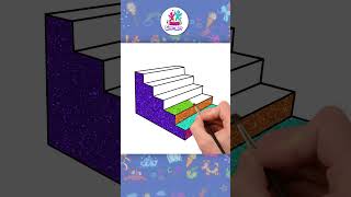 How to Draw 3D Stairs – Simple Tutorial 🎨 #shorts #drawing #coloring