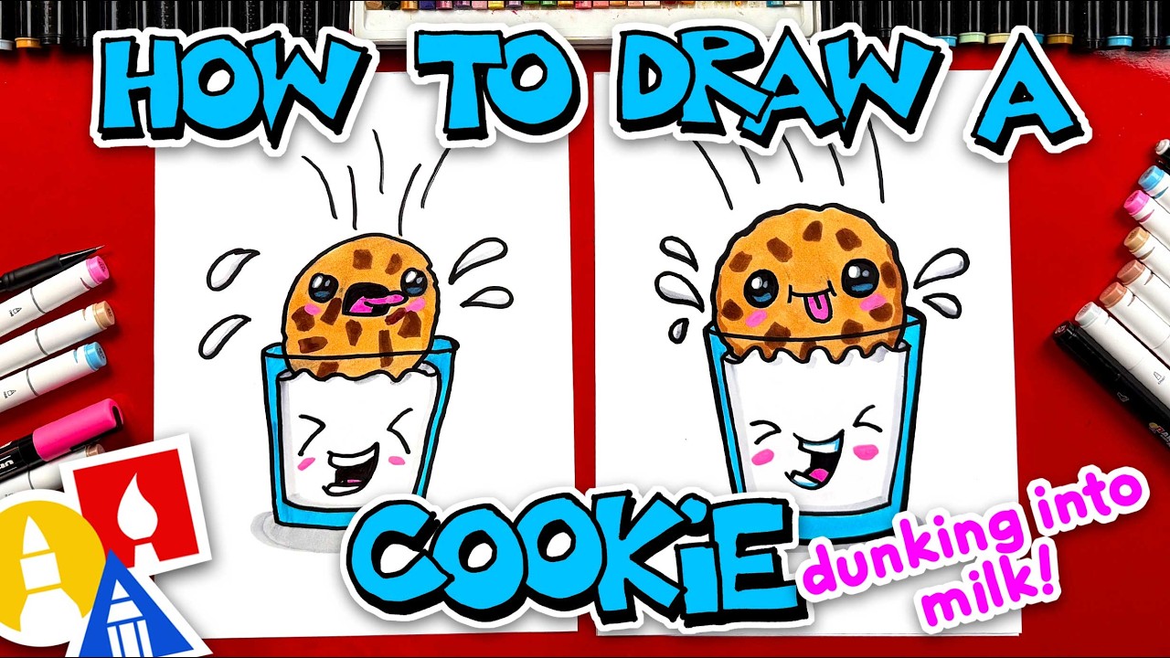 How To Draw A Funny Cookie Dunking Into Milk