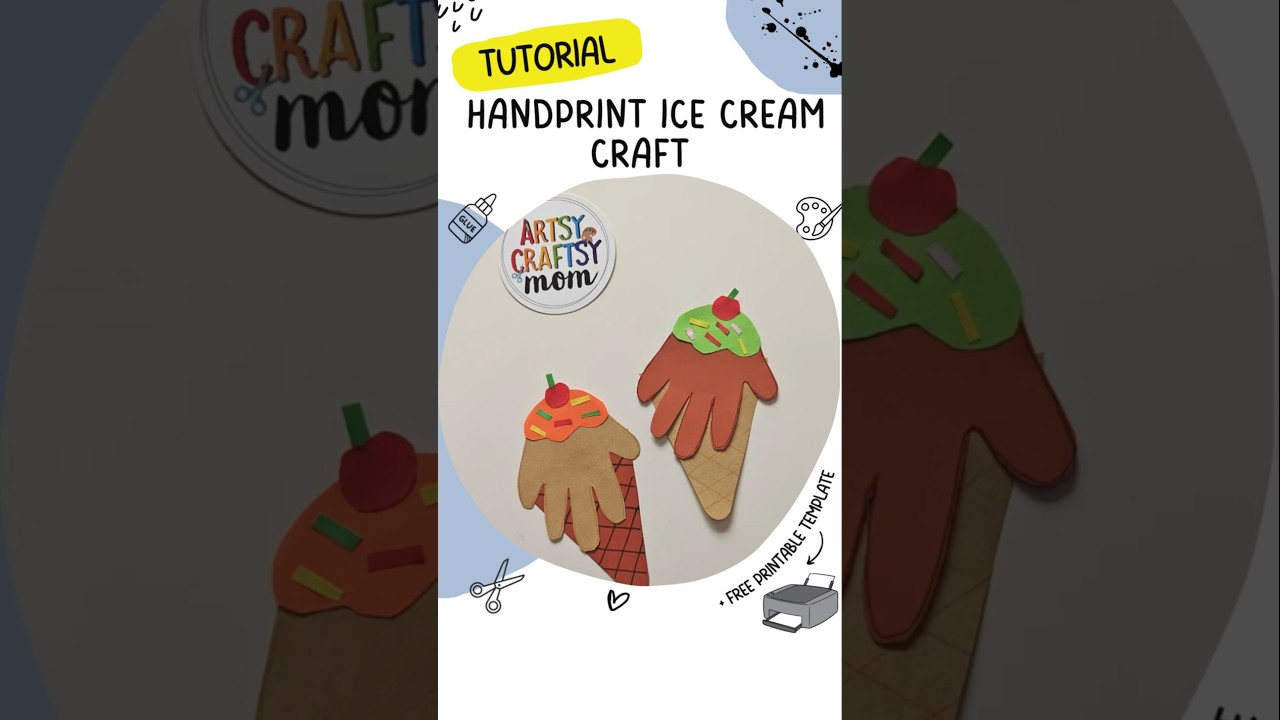Handprint Ice Cream Craft #artsycraftsymom #icecreamcraft #kidsvideo #coloring #diy #tutorial #color
