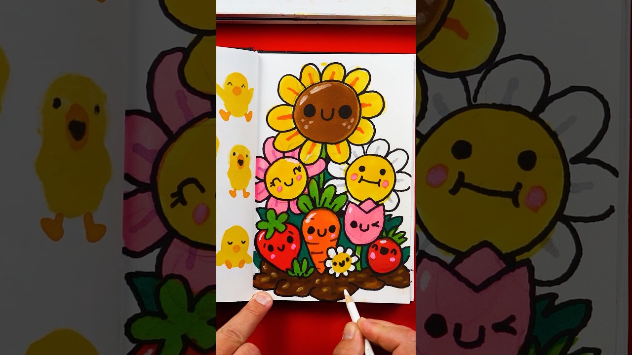 Sketchbook challenge - Spring Garden 🌸🌻🌷 #artforkidshub ￼