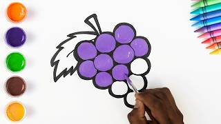 How To Draw Grapes  🍇 Fruits Drawing and Coloring | Chiki Art | HooplaKidz How To