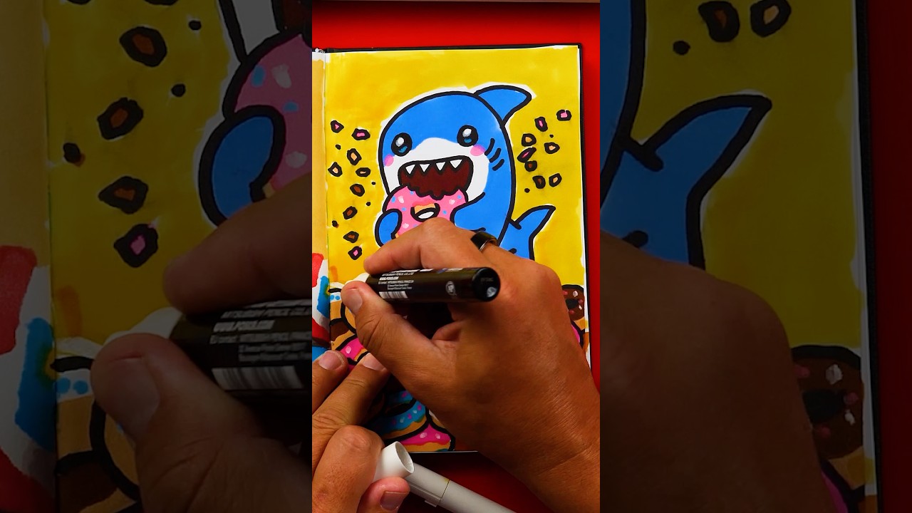 Sketchbook challenge - draw a shark eating your favorite treat! #artforkidshub π¦π©