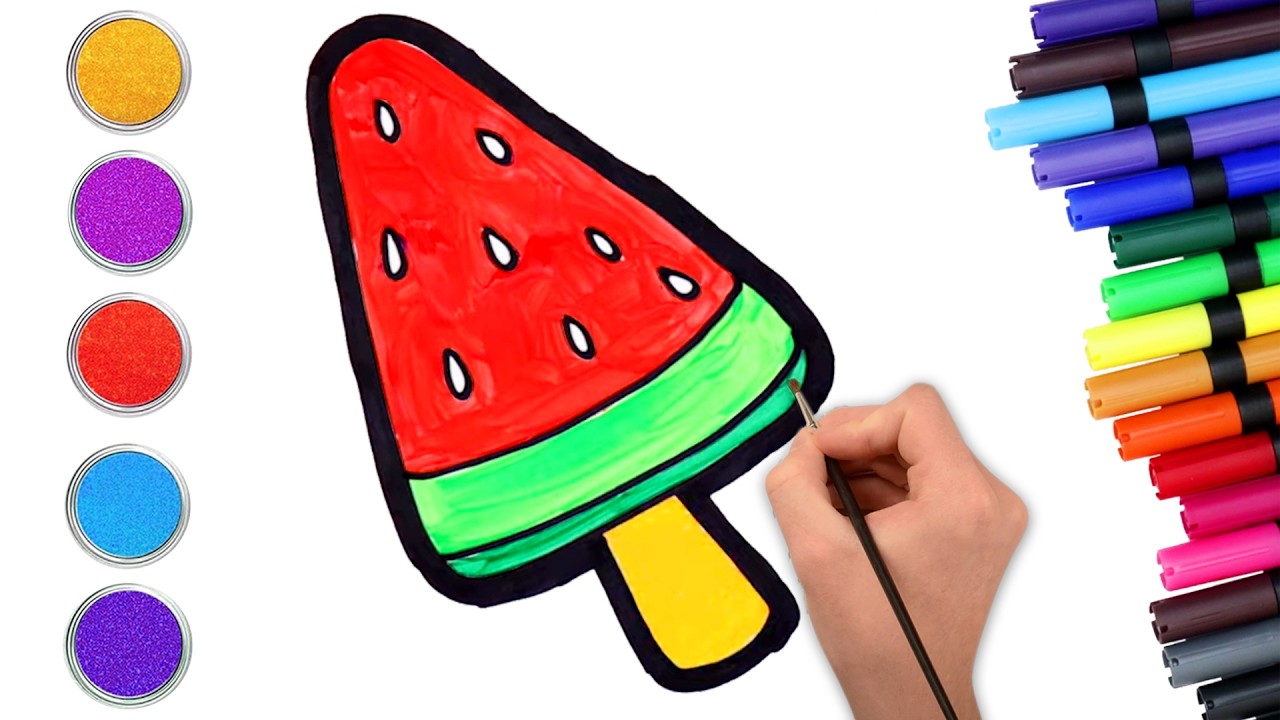 How To Draw Watermelon Popsicle π Easy Drawing And Coloring For Kids | HooplaKidz How To