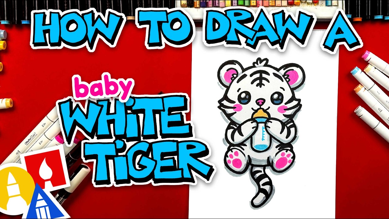 How To Draw A Baby White Tiger Drinking A Bottle