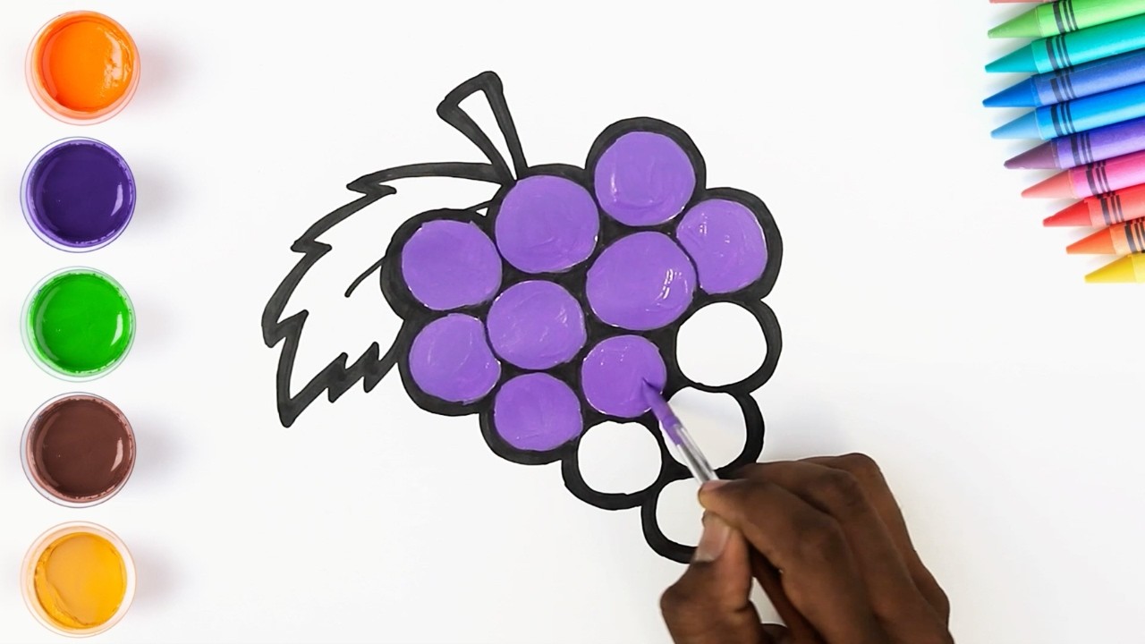 How To Draw Grapes ๐ Fruits Drawing and Coloring | Chiki Art | HooplaKidz How To